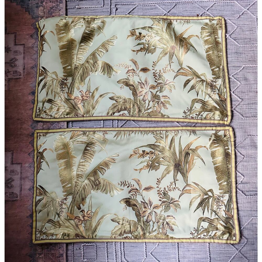 Pillow Shams Pair Green Tropical Floral Botanical chinoiserie Raymond Waites